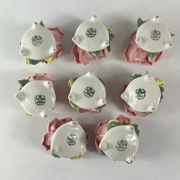 x8 1940s Kronach Bavarian Porcelain Dusty Pink Rose Flower Figurine 1.5" Bisque - Picture 8 of 15